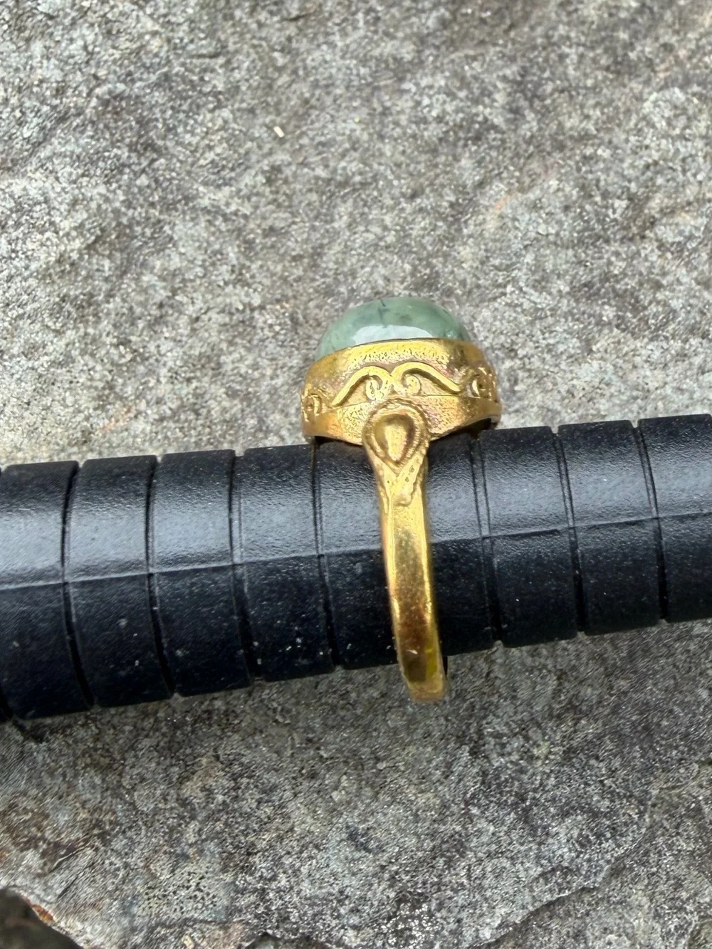 Genuine Gemstone Green Stone Dome Small Gold Pinky Ring 4